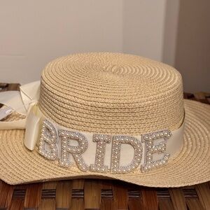 Elegant Tan Bridal Hat with Pearl Detailing